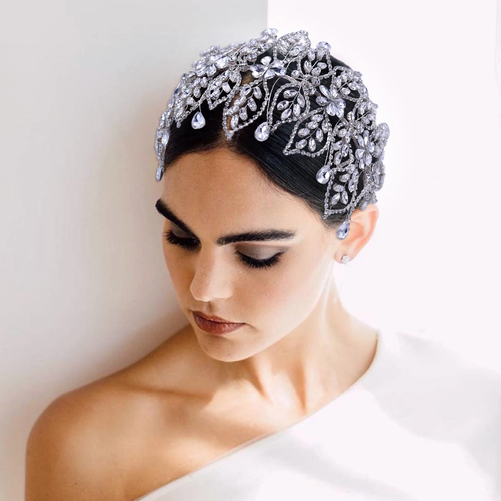 TRiXY HP426 Leaf Shape Crystal Headband Wedding Bride Head Accessories Rhinestone Flowers Decoration Bridal Hair Bands Elegant