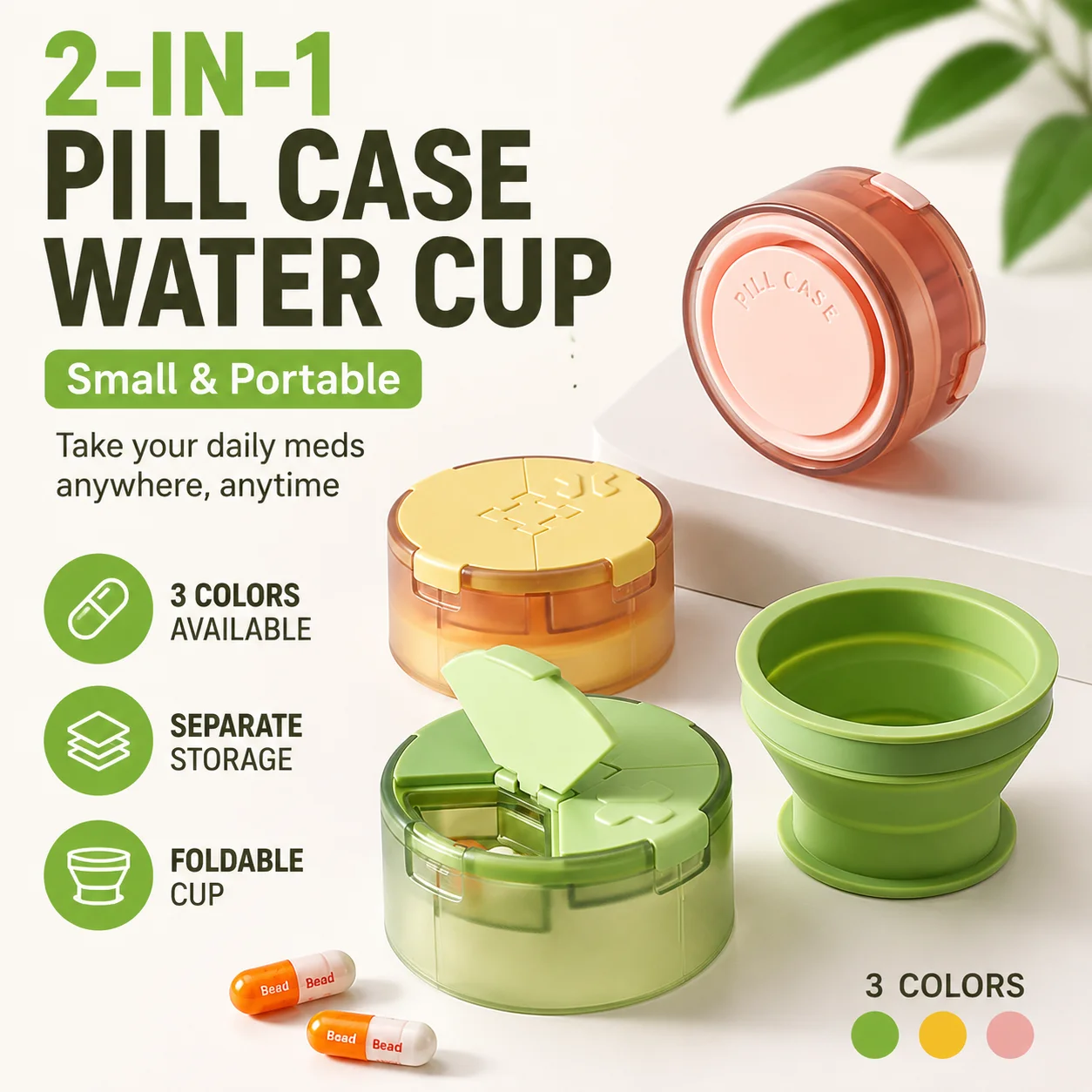2 In 1 Water Cup Pill Box Portable 4 Grids Sealed Medicine Bottle Dual Use Travel Outdoor Trip Pocket Drug Storage Container