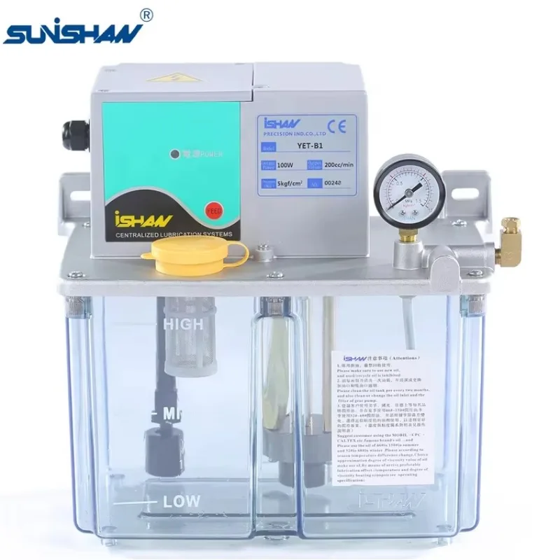 YET-B1 Thin Oil Resistance Automatic Electric Lubricator External PLC Control 110VAC 220VAC 2L 3L 4L Metal Resin Aluminium