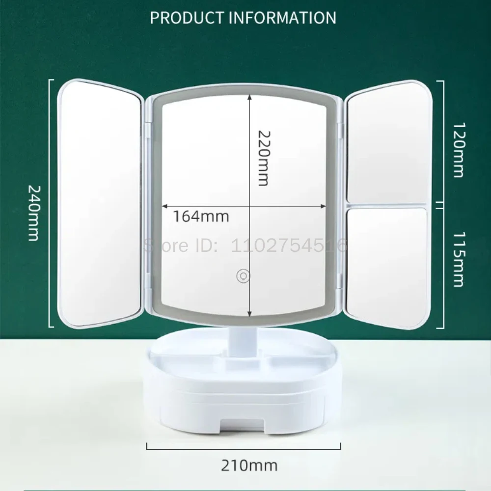 Bureau LED-verlicht touchscreen Draagbare mini-make-upspiegel Multifunctionele opslag Make-updoos Cosmetica Rack-spiegel