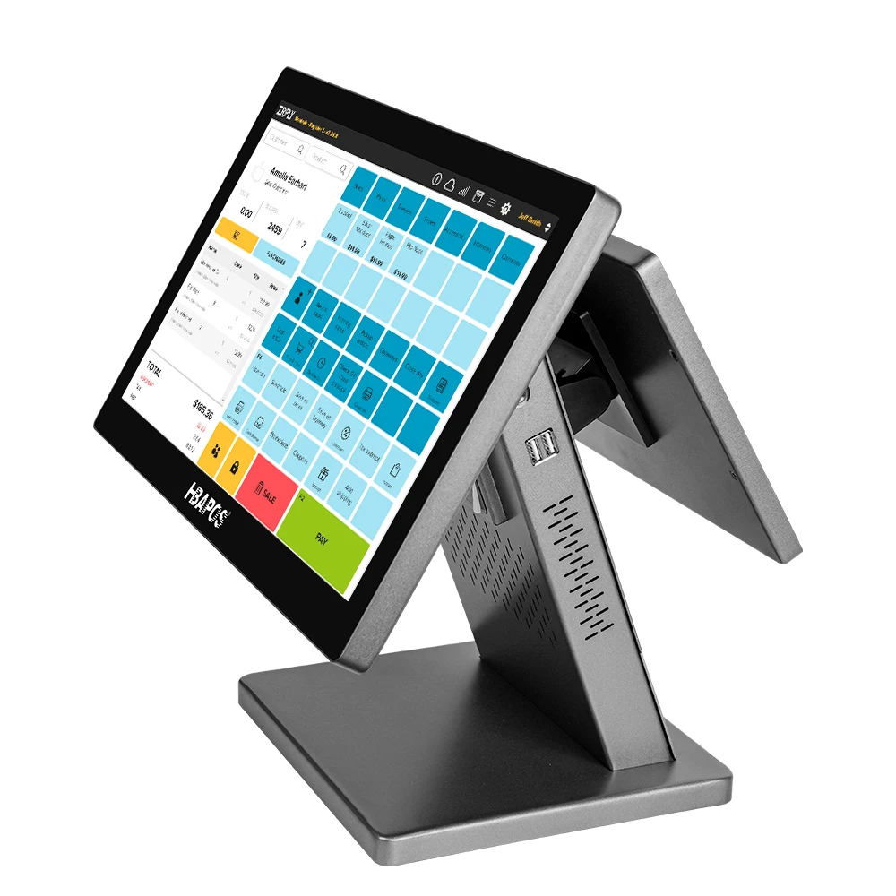 

POS-терминал с двумя экранами (15.6+11.6 дюймов) FHD, емкостный сенсорный экран, процессор N97, 8+256 ГБ, Windows 10, разрешение 1920*1080