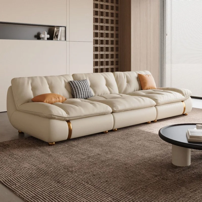 

Napa leather sofa soft and hard moderate living room villa straight row leather sofa