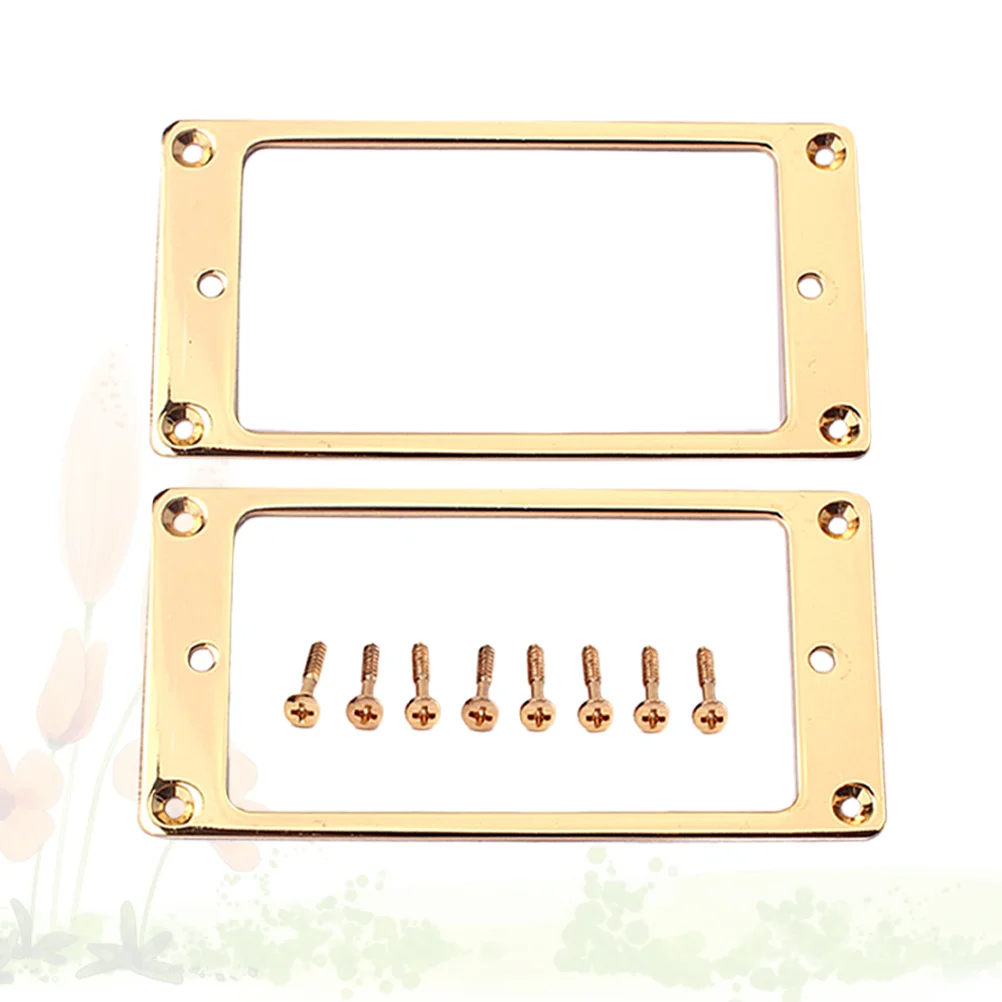 2pcs Flat Metal Humbucker Pickup Mounting Rings Frame Mounting Ring Flat Base Pickup Frame with Screws 92x46mm (Golden)