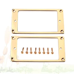 2pcs Flat Metal Humbucker Pickup Mounting Rings Frame Mounting Ring Flat Base Pickup Frame with Screws 92x46mm (Golden)