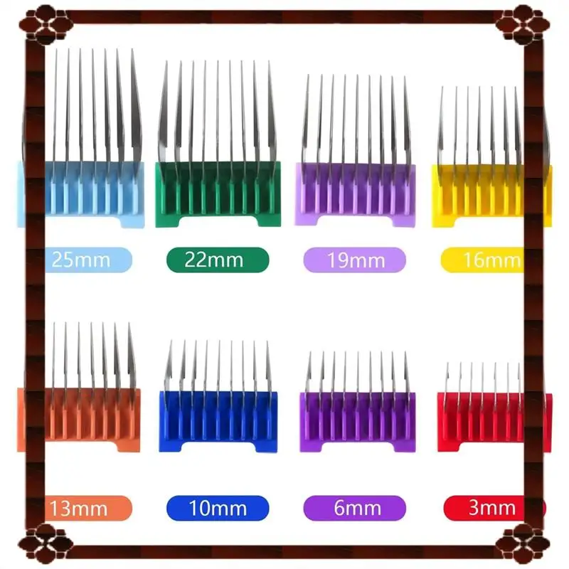 24시간 배송 동물 스테인레스 스틸 8색 헤어 가이드 빗 세트 8색 가이드 빗 세트 절단 길이 3Mm-25Mm
