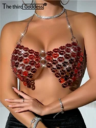 Sexy see through metal sequin corset crop Top Women Summer Cropped y2k Tops halter beach party tank top rave night club outfits