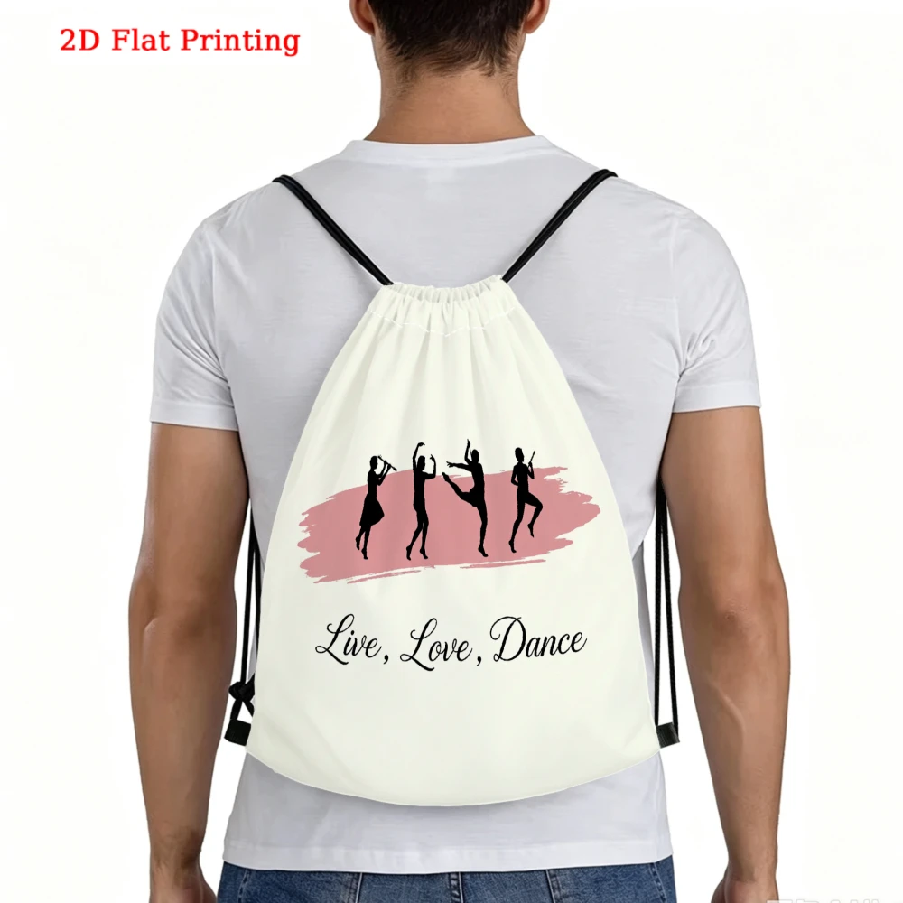 Live Love Dance Silhouettes Print Drawstring Bag, Travel Shoe, Fitness & Outdoor Sports Backpack