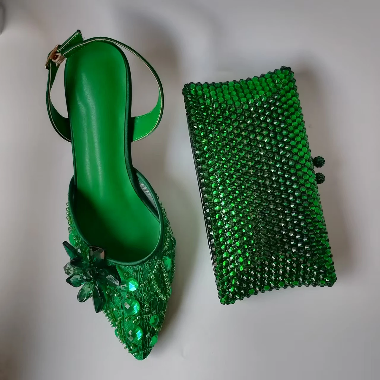 

LNATISNOVA Purple Green Sandals And Bags Sets Evening High Quality Shoes And Bags Set Slingback Pumps with Matching Clutch Purse