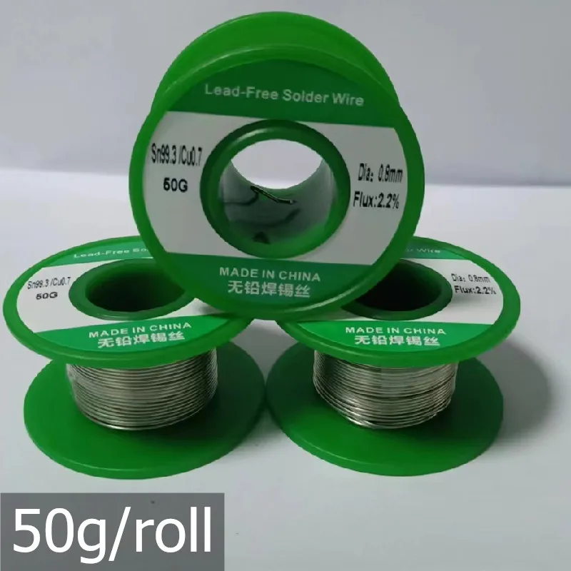 50g/ roll of lead-free welding wire with a diameter of 0.5mm-1.0mm Sn/99.3Cu/0.7 and a flux content of 2.2%.