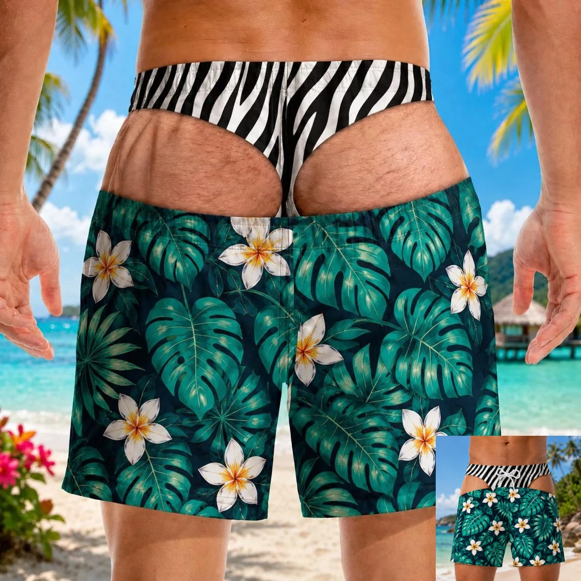 Funny Personalized Men Swim Trunks Gag Gift For Him Big Booty Beach Short Summer Swim Trunks Fake Underwear Beach Shorts