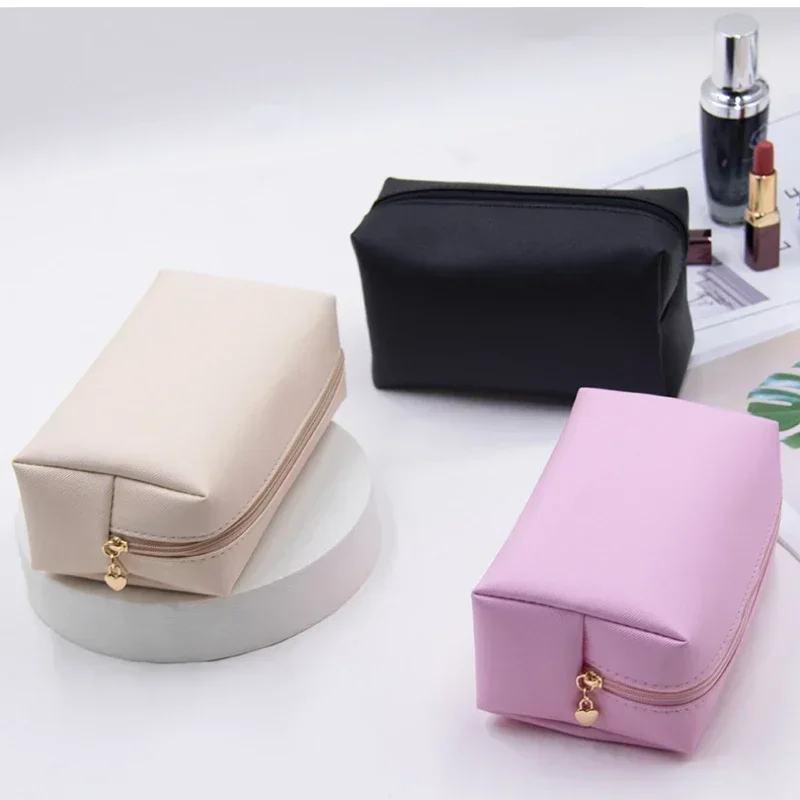 Bolsas de cosméticos de gran capacidad para mujer, organizadores de maquillaje de cuero PU con asa superior impermeables, bolsas de almacenamiento