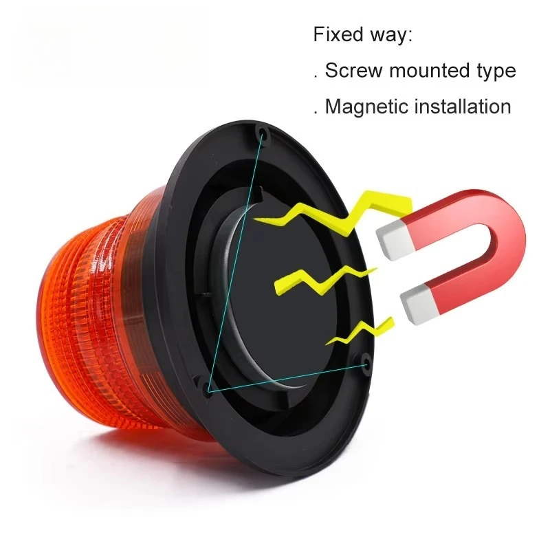 Magnetic Industrial High Decibel Amber Warning Light DC9-110V 6W LED Light 4 Modes Flash School Bus Forklift Tractor Loader