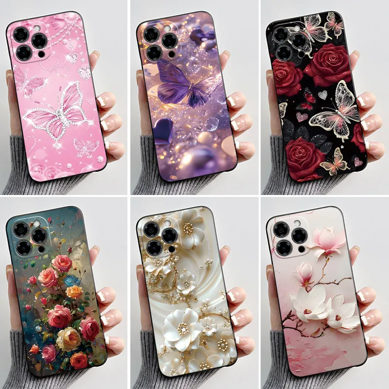 For Doogee Note 58 Pro Case Luxury Fashion Butterfly Flowers Pattern Black Soft TPU Silicone Phone Back Cover Shockproof Casing