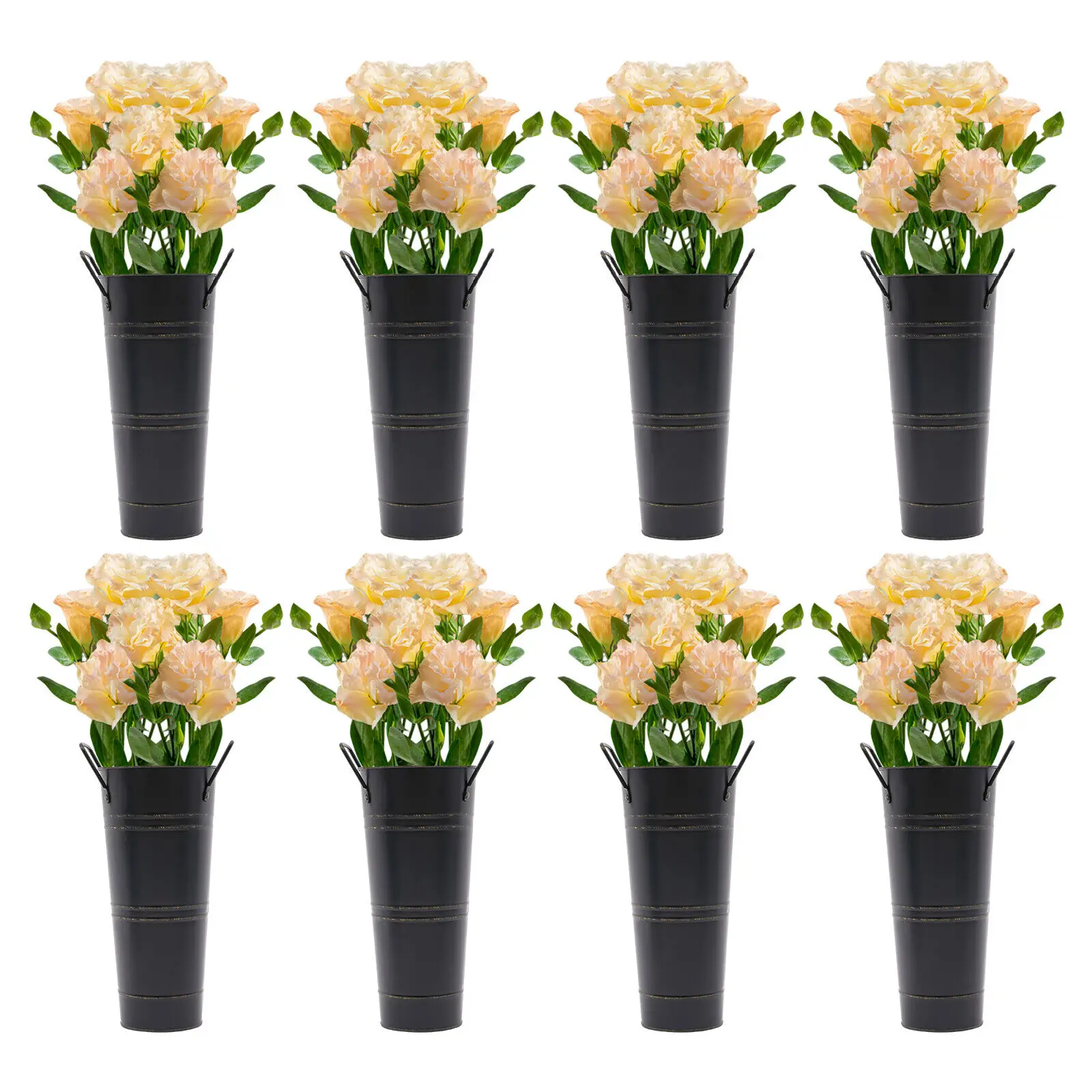 8PCS Galvanized Metal Vases Flower Bucket Vases, Black Flower Vases for Bouquet