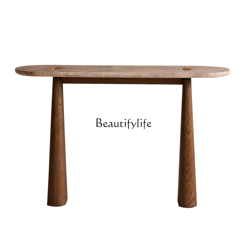 

Wabi Sand Wind Light Luxury Natural Marble Entrance Platform Simple Solid Wood Entry End
