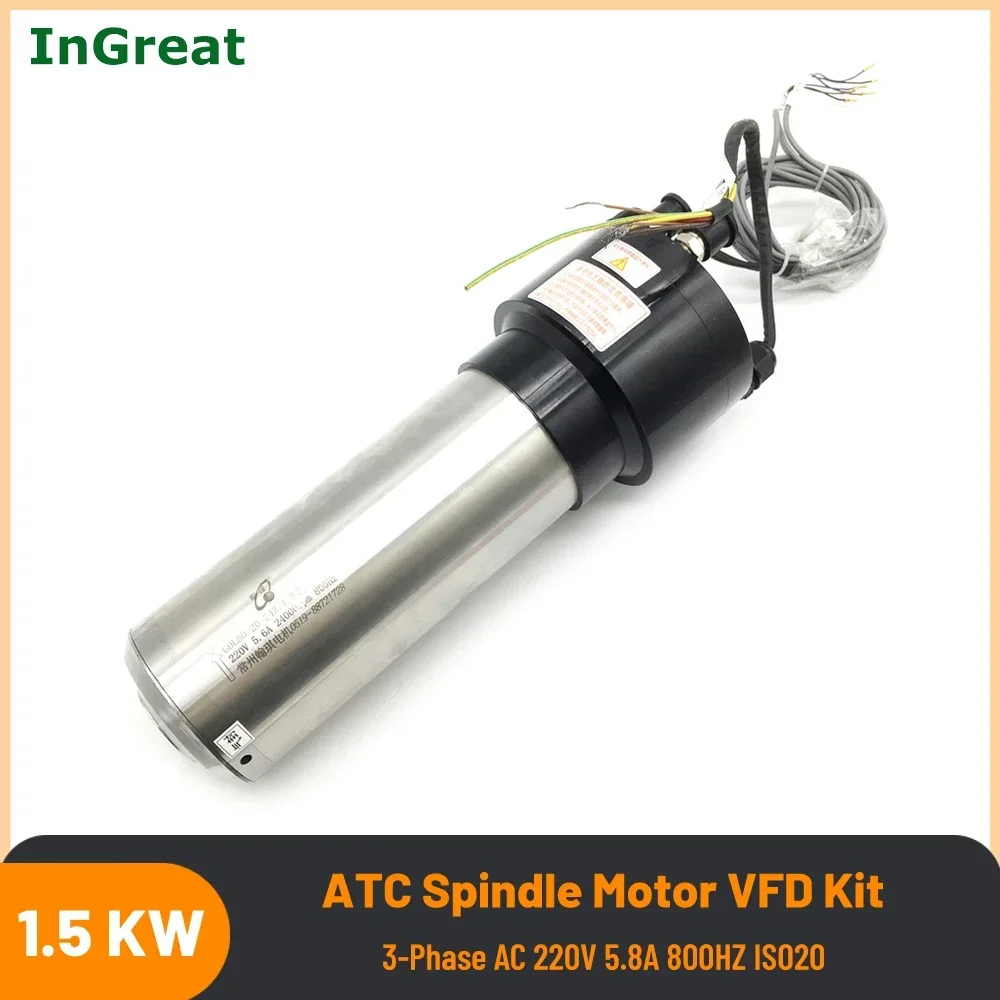 ATC Spindle 1.5KW 2HP ISO20 24000RPM AC220V 800Hz 80MM Automatic Tool Changes Spindle Motor NPN PNP for CNC Router Metal cutting