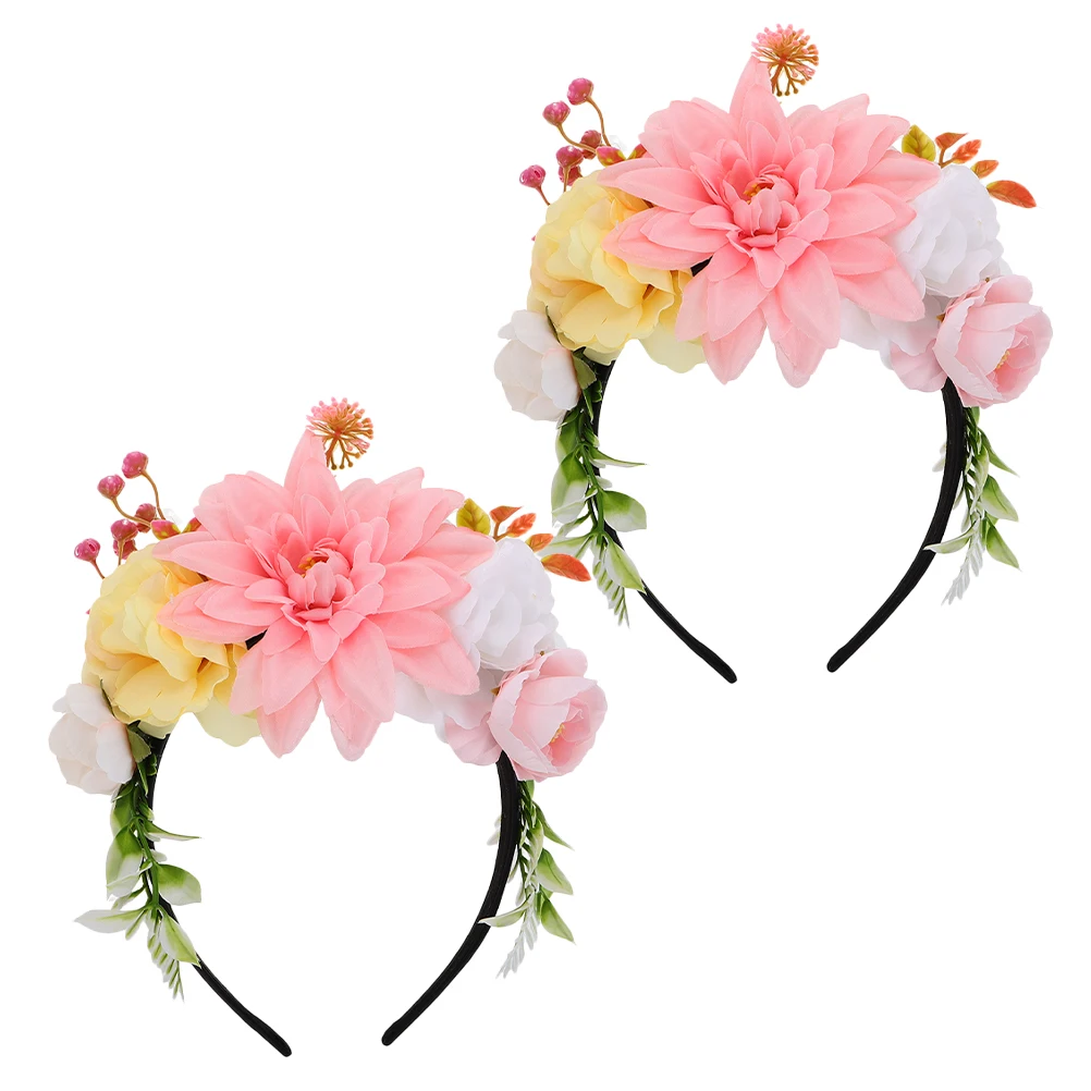 

2pcs Realistic Floral Headband Lightweight Comfortable Wedding Bridesmaids Festival Decorations Elegant Flower Hairband Garland