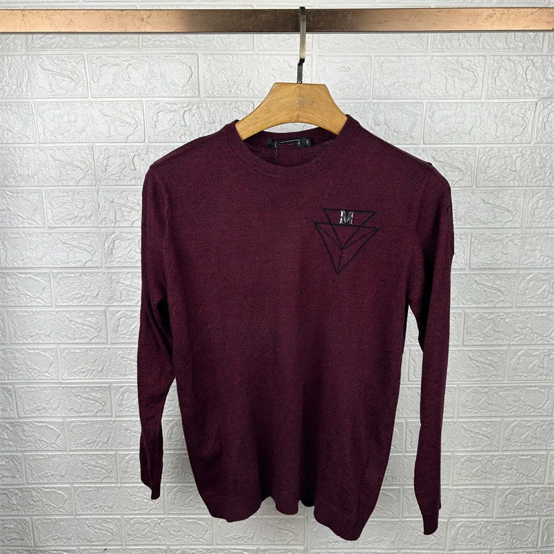 

Осенний новый модный мужской пуловер из шелковой шерсти глубокого винно-красного цвета с круглым вырезом, вязаный свитер с длинными рукавами для дома