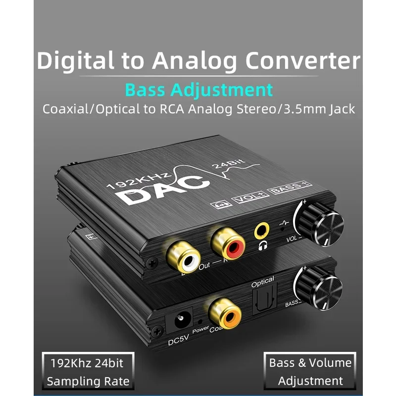 Convertitore Audio Stereo da digitale a analogico da 192Khz 24bit con regolazione del Volume coassiale Toslink ottico SPDIF RCA 3.5 per PS5 Xbox