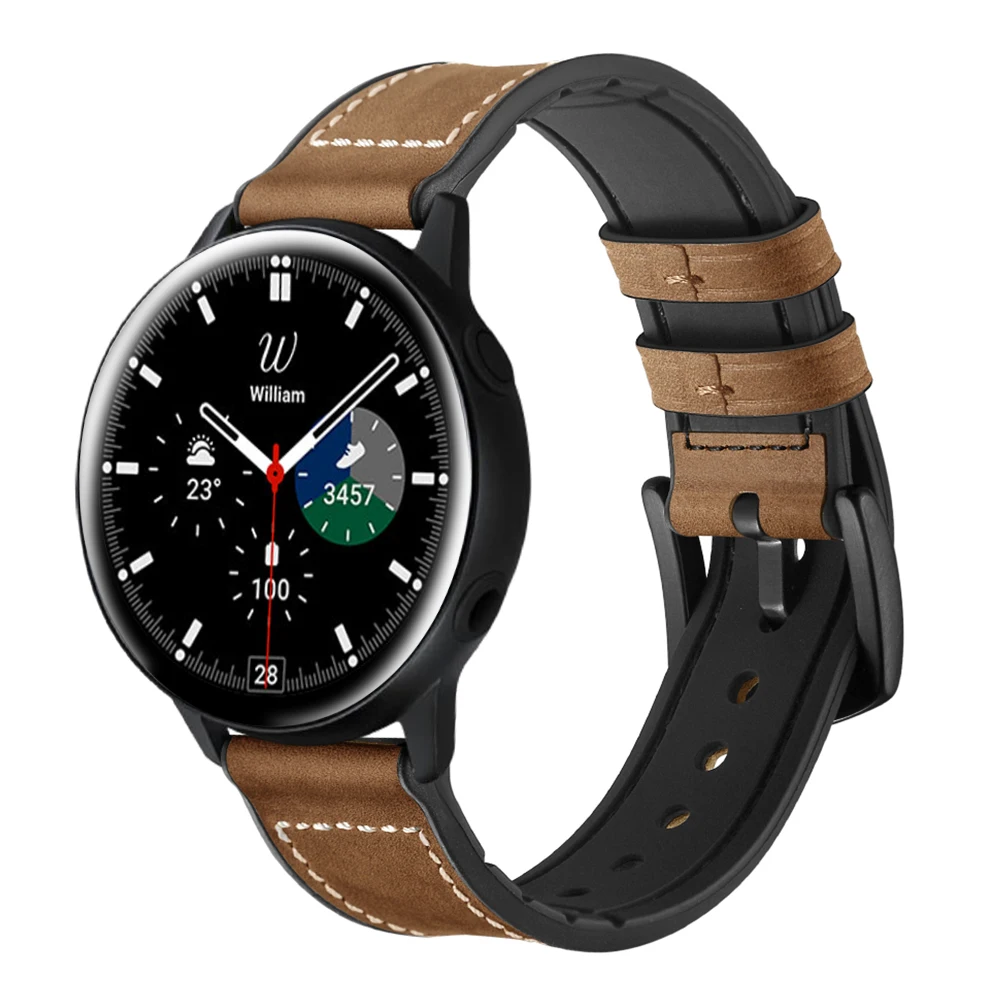 

For Samsung Galaxy Watch4 44mm 40mm Band 20mm 22mm Genuine Leather Silicone Bracelet For Galaxy Watch 4 Classic 46mm 42mm Strap