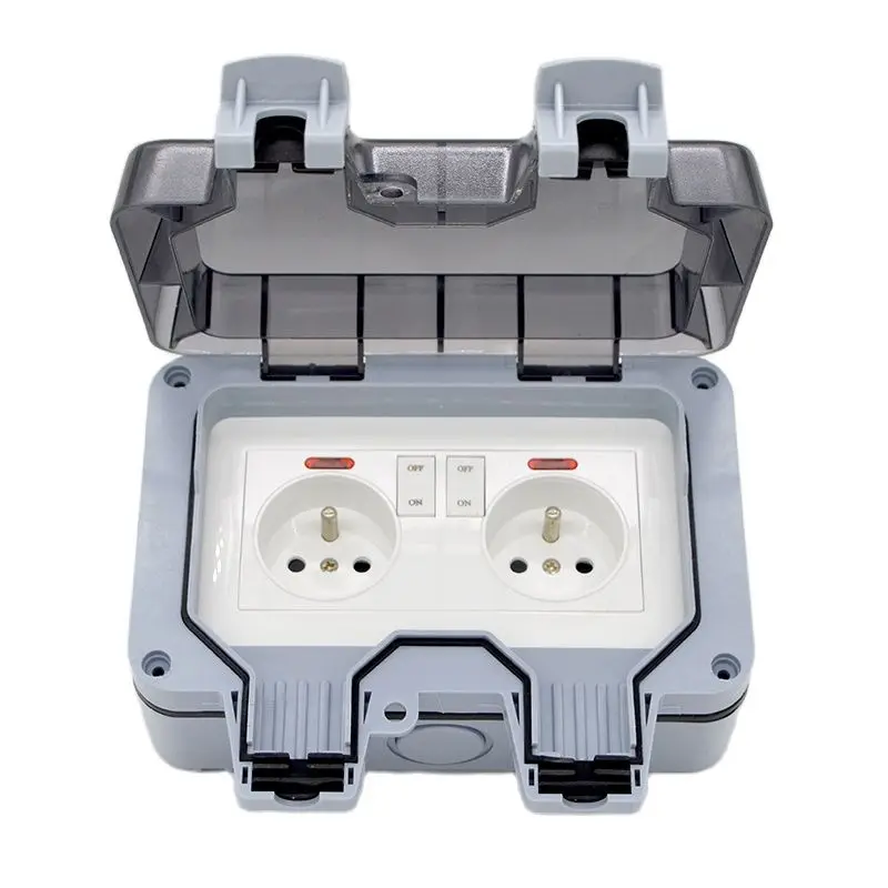 New IP66 Outdoor Waterproof Socket 16A Power Supply Jack Two Position Wall Plug UK, EU, FR, Standard  With Switch Wholesale