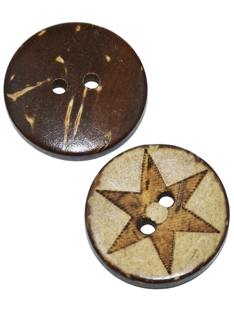 

Natural Laser Star Coconut Shell Round Buttons, Sewing Accessories, Clothes Decorative Wood Button 2 Holes15PCs 30PCs 50PCs 20mm