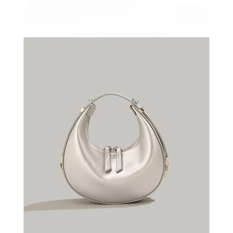 Summer Niche Light Luxury Half-moon Handbag for Women 2024 New Fashion Metal Crescent Bag Versatile Large-capacity Shoulder Bag