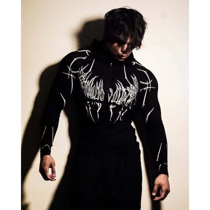 

Men's Sports and Fitness Hoody Half-zip Quick-drying Stretchy Long-sleeved Printed Top