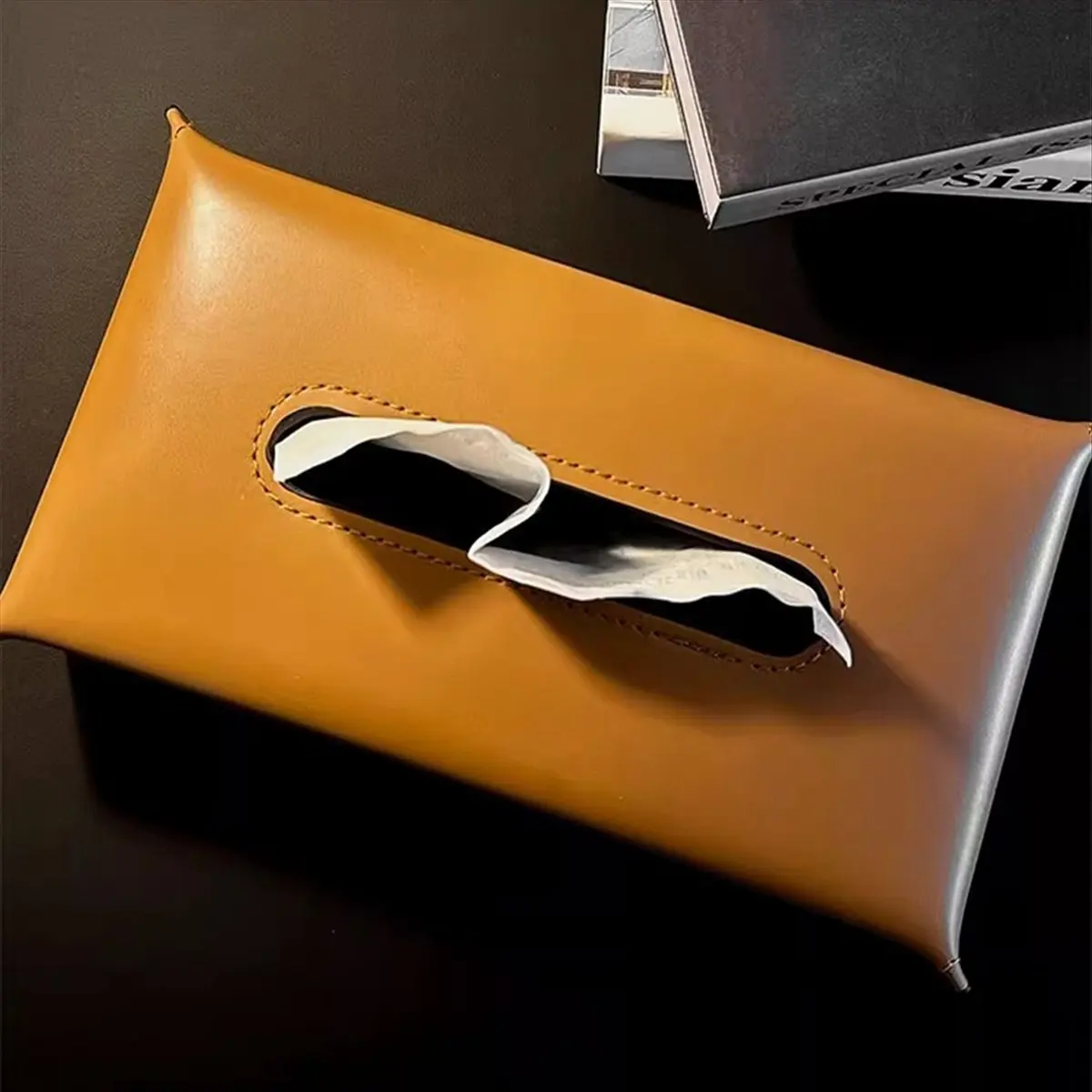 N14R Top Tissue Box Synthetic Leather Napkin Case Living Room Tissue Paper Holder Desktop Home Tabletop Decoration Grey