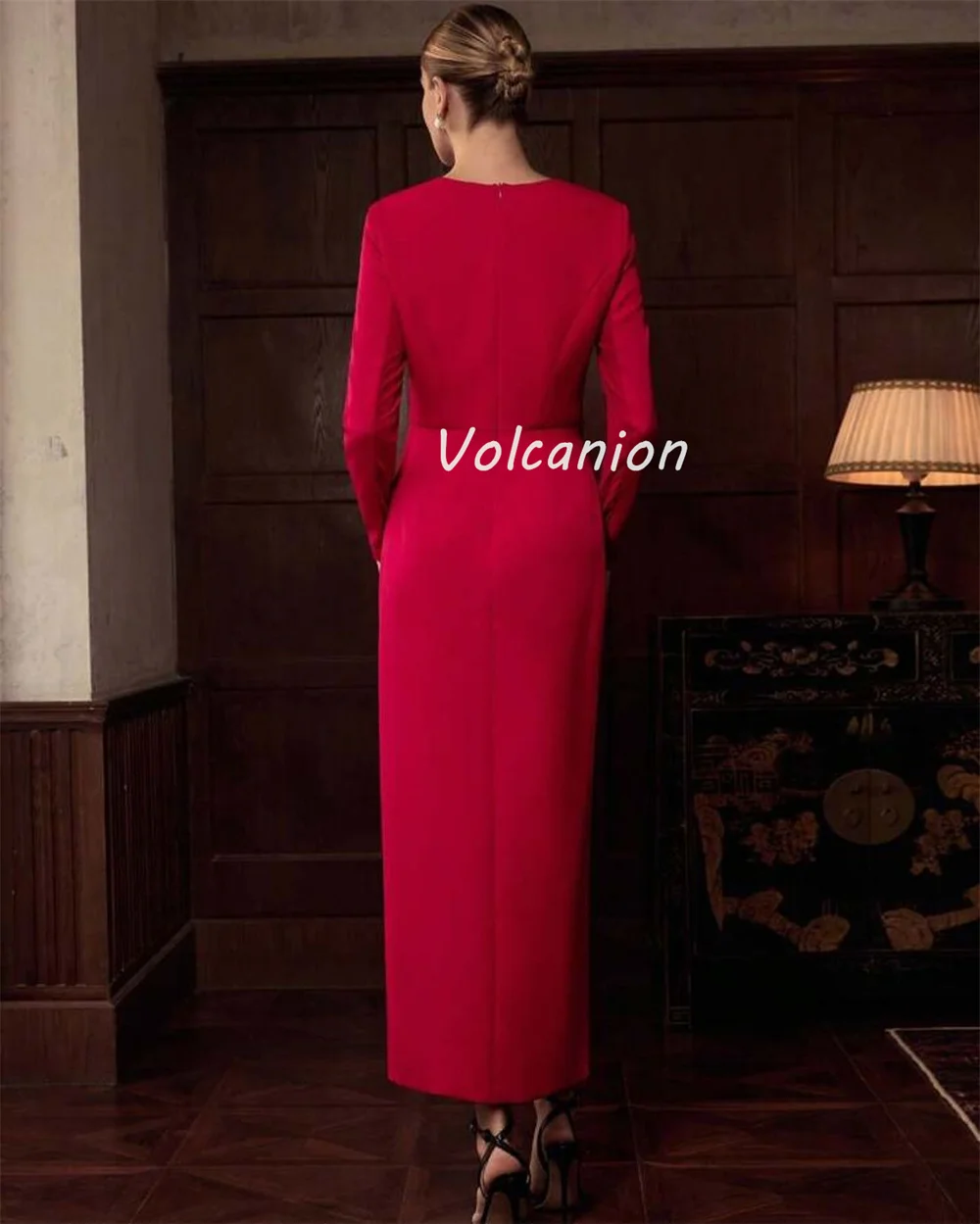 Personalizado estilo moderno elegante jérsei artesanal flor plissado em linha reta pescoço quadrado tornozelo comprimento vestidos sob medida vestidos de ocasião