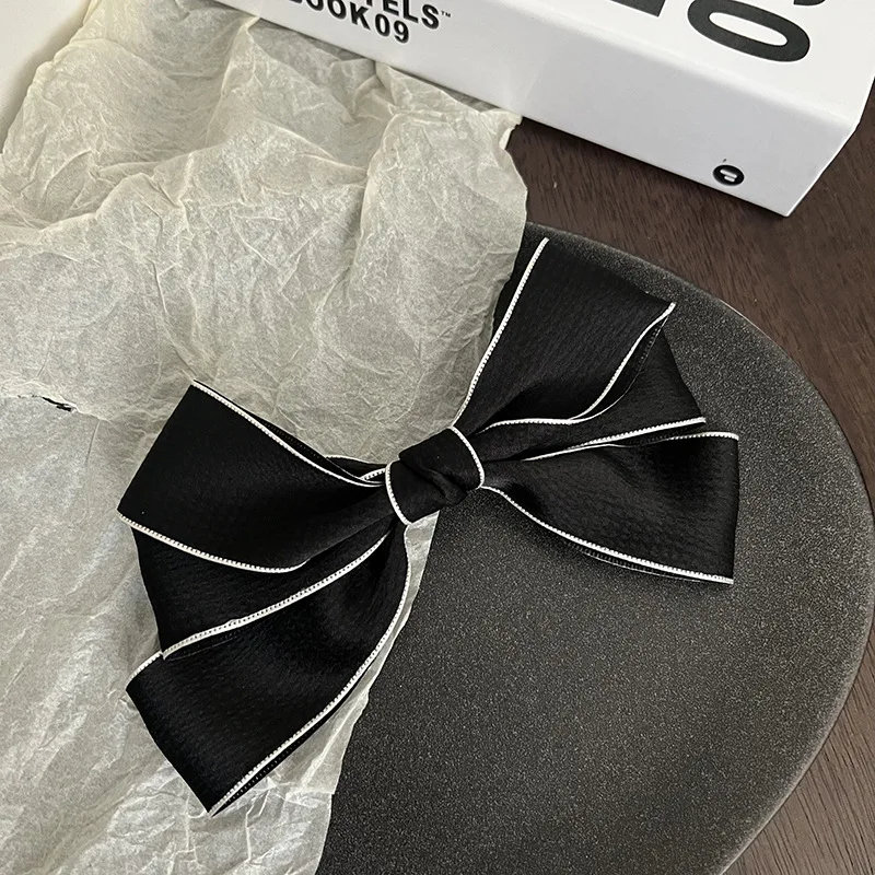 Black and white bow new hair clip spring clip top clip gentle wild black edge design hair accessories clip headgear