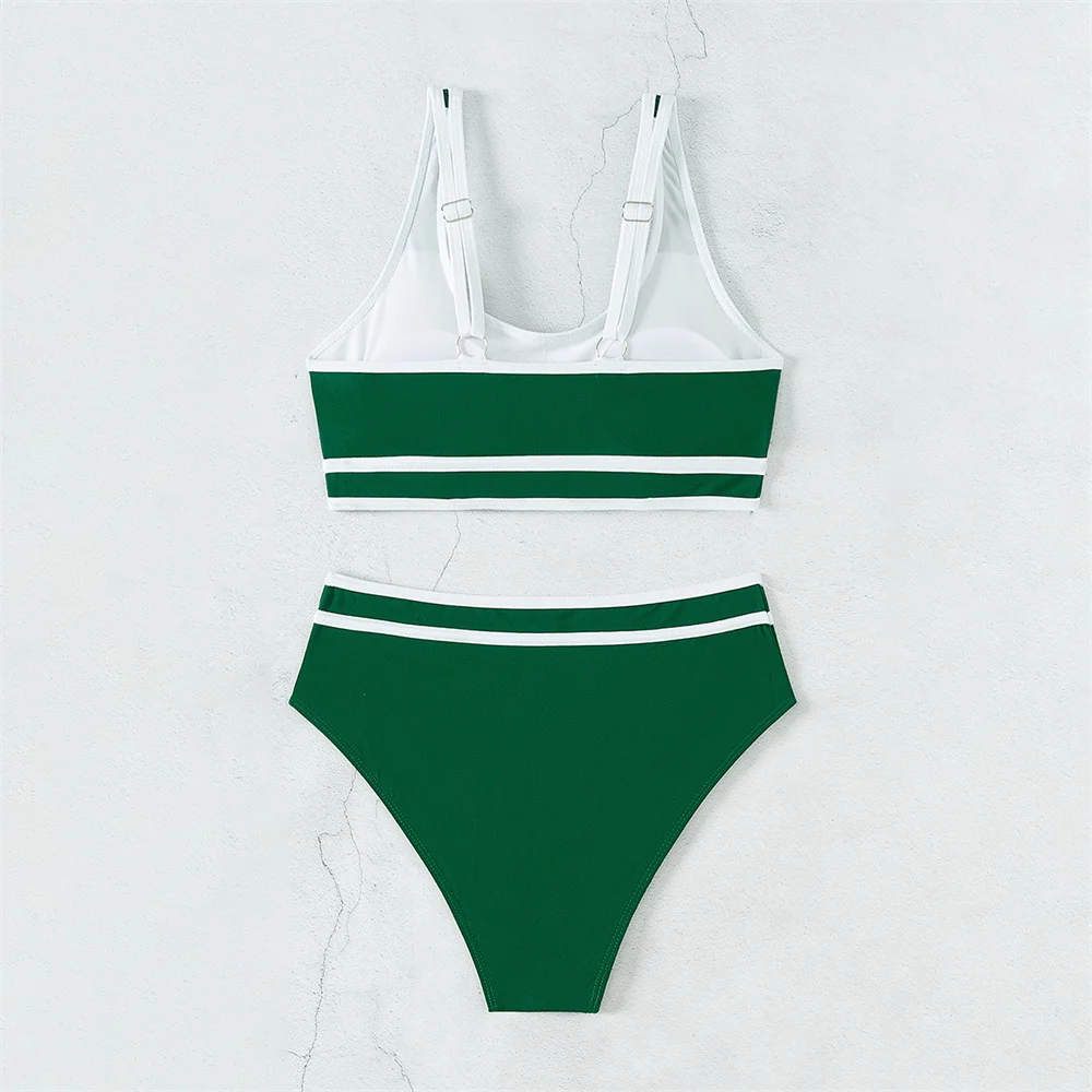 Bikini Patchwork retrò a vita alta Tankini bordato costume da bagno diviso Y2K Push Up costumi da bagno perizoma donna costume da bagno brasiliano da spiaggia