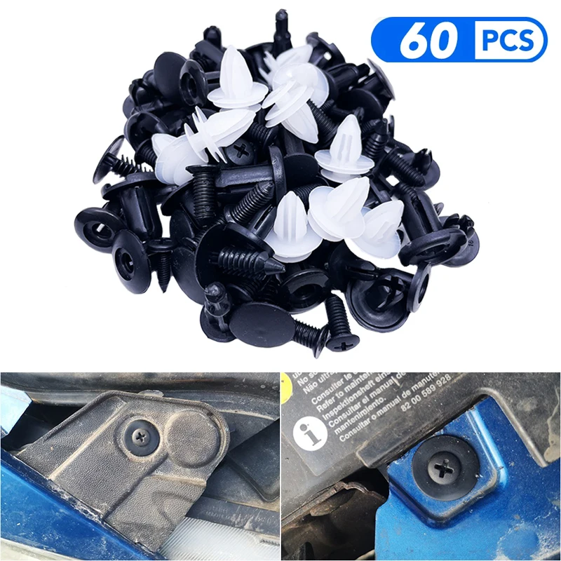 60pcs Car Fastener Clip Mixed Bolt Screw for Nissan Qashqai J10 J11 X-Trail T31 T32 Kicks Tiida Pathfinder Murano Note