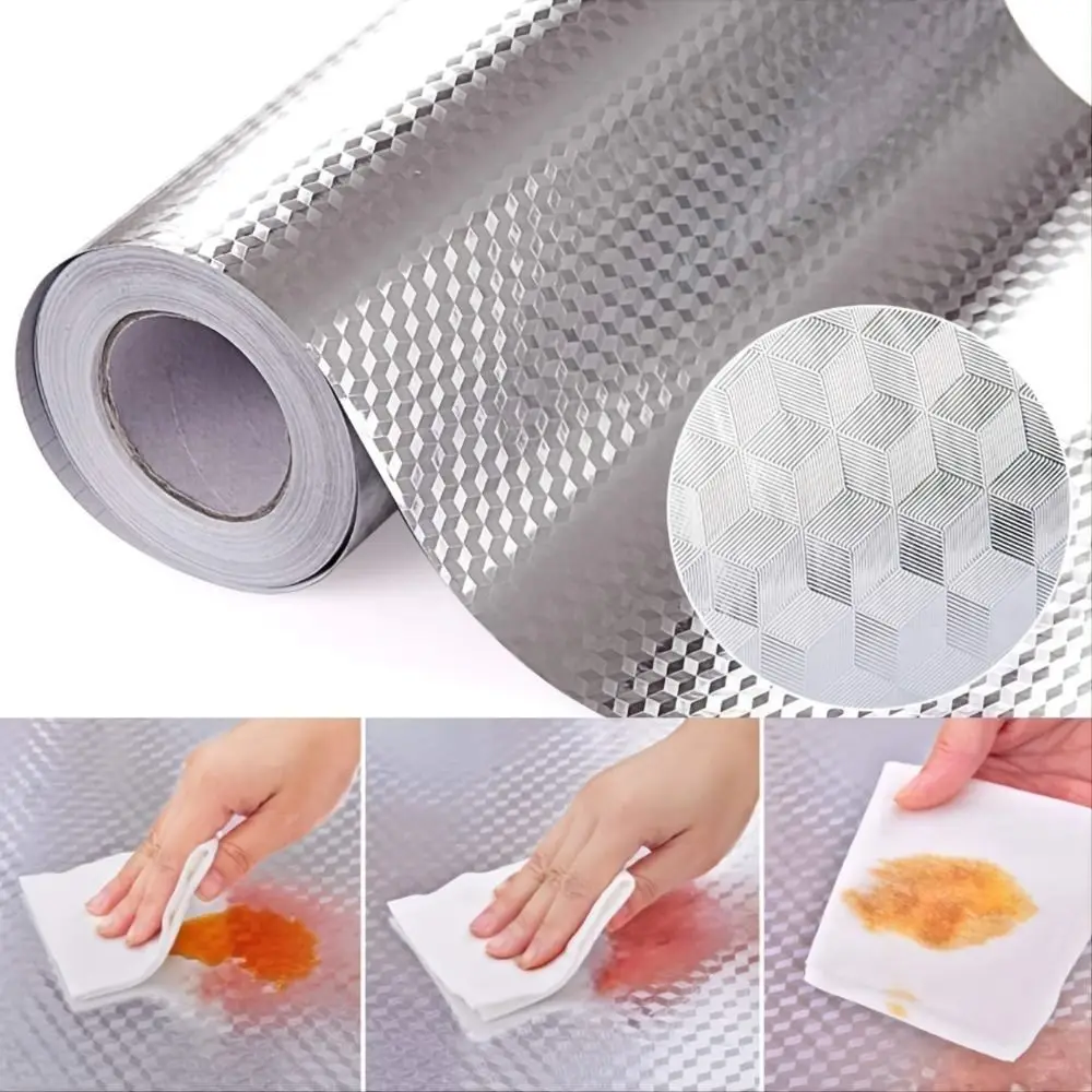 1 Roll Aluminum Foil Oil-proof Wallpaper Self Adhesive Anti Fouling Kitchen Sticker 40x100cm 40x300cm High Temperature