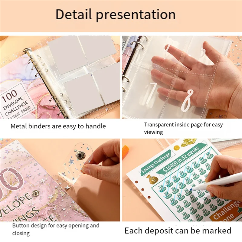 GO-100 Envelope Challenge Binder Savings Binder For Save 5050 With Cash Envelopes For Budget Planning