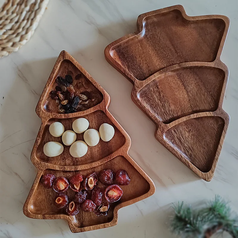 

Walnut Christmas Tableware Exquisite Plates Christmas Style Plates Dried Fruit Nut Plates Divided Snack