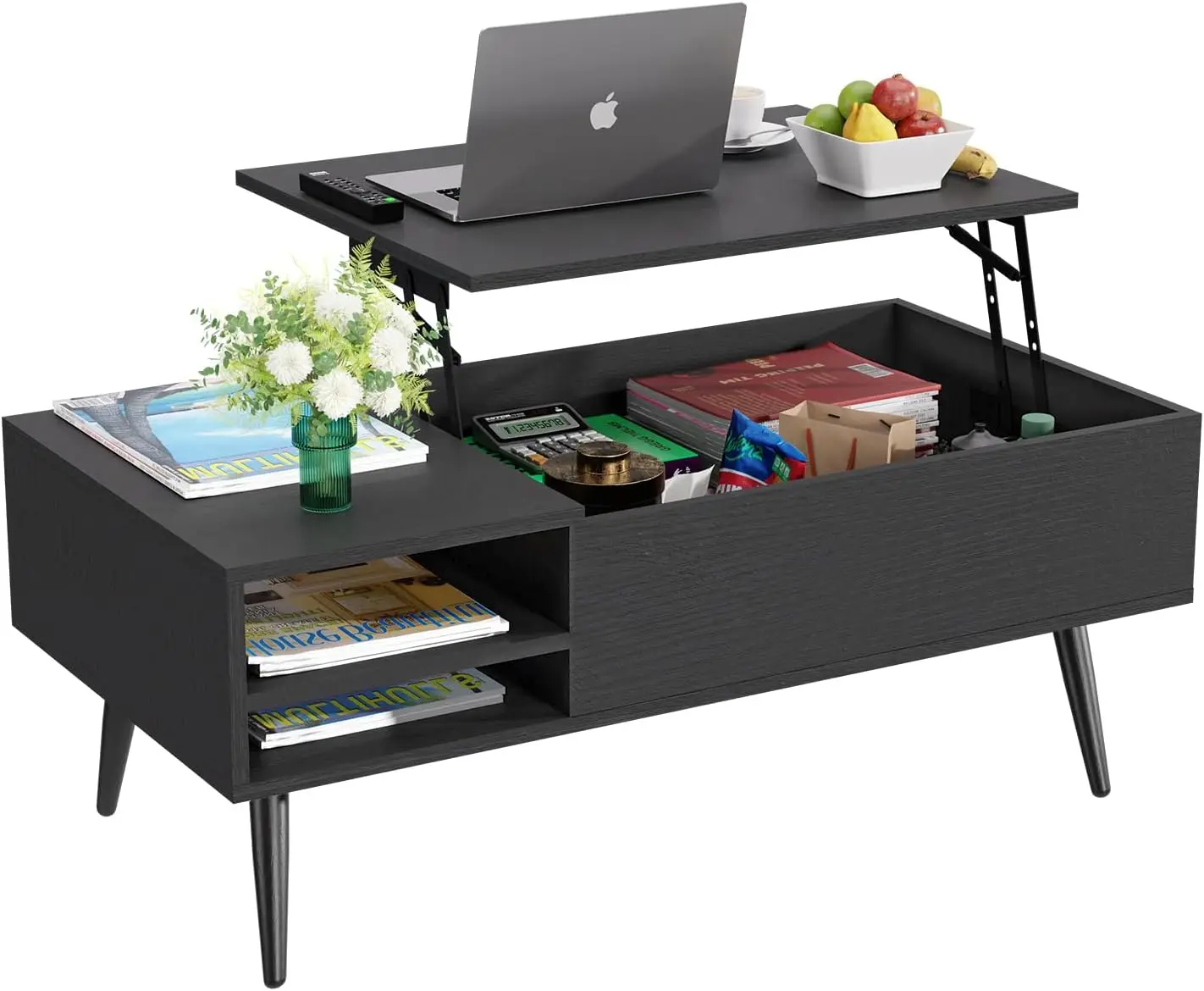 

39" Lift Top Coffee Table with Adjustable Storage and Hidden Compartment for Living Room, Office, or Apartment in Black