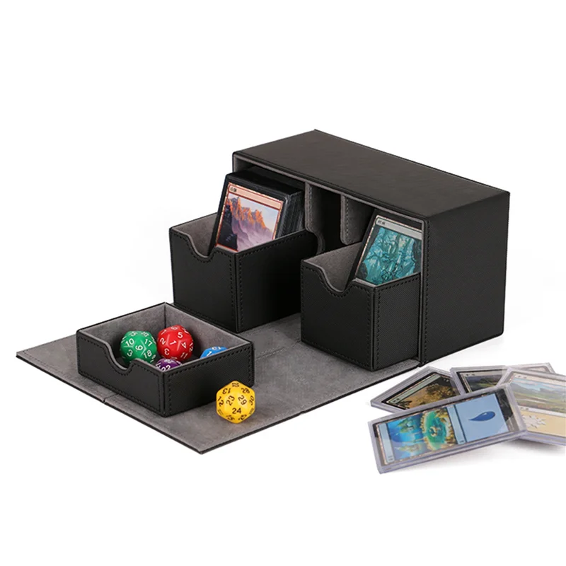 

N05R 2X Ultra 200+Cards Deck Box PU Leather Board Games Cards Deck Case For Magicalalal The Cards MGT/Gathering Games,Black
