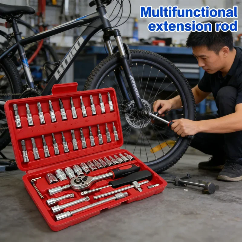 

Набор торцевых ключей 46 шт., 1/4 дюйма, с трещоткой, метрические шестигранные насадки, набор инструментов для механика, для ремонта дома и автомобиля