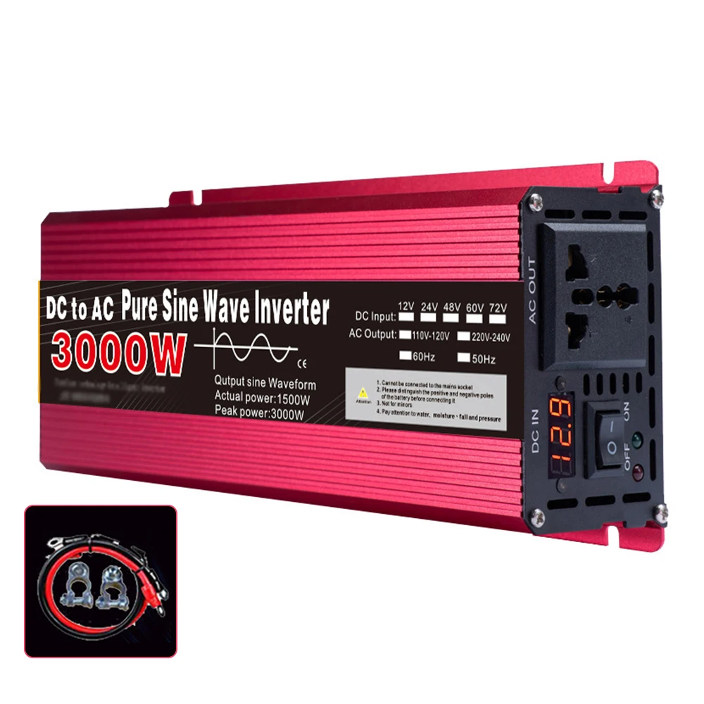 Pure Sine Wave Inverter DC 12V to AC 220V 1000W 1600W 2000W 3000W Portable Power Bank Converter Solar Inverter Car inverters