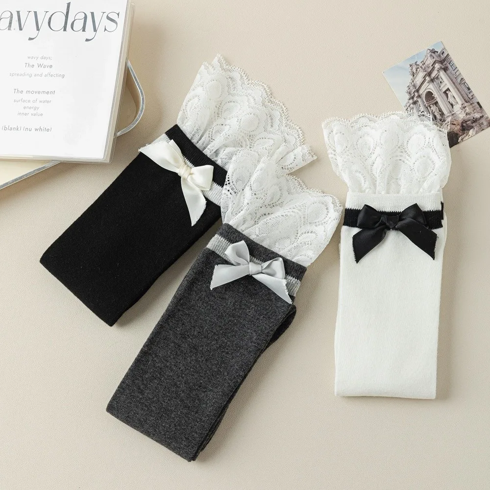 

Fashion Lace Ruffle Long Socks Ribbon Bow College Style Stockings Kawaii Warm Socks Autumn Winter