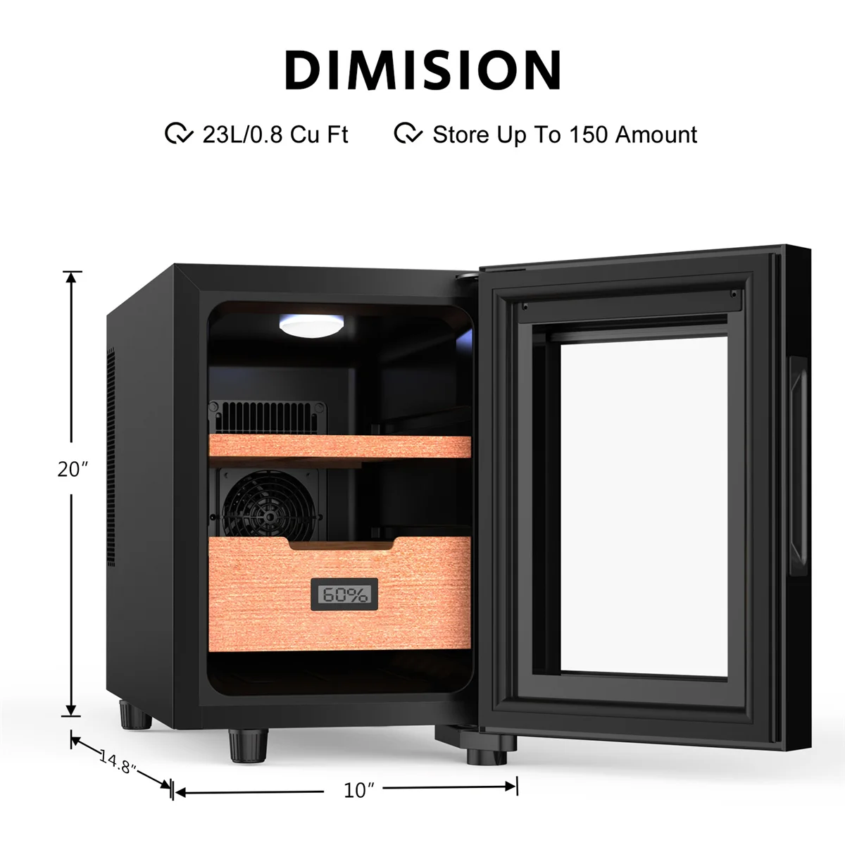NEEDONE Humidor 16L con sistema di controllo della temperatura di raffreddamento e riscaldamento dispositivo di raffreddamento elettrico per 100 conteggi con igrometro digitale