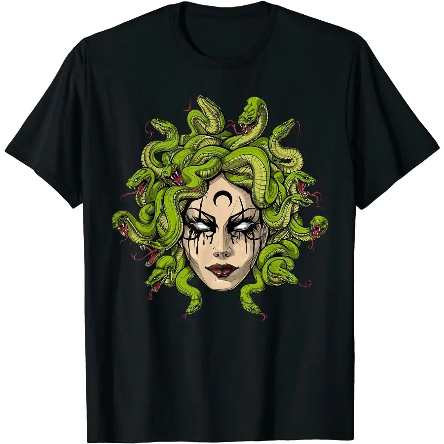 

Medusa Gothic Snakes Greek Mythology Graphic T-Shirt Breathable Cotton Short Sleeve Tee for Men