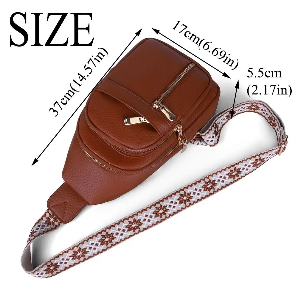 PU Leather Bohemian Chest Bag Solid Color Multi-Pocket Outdoor Shoulder Bag Vintage Large Capacity Crossbody Backpack Cycling - view 6