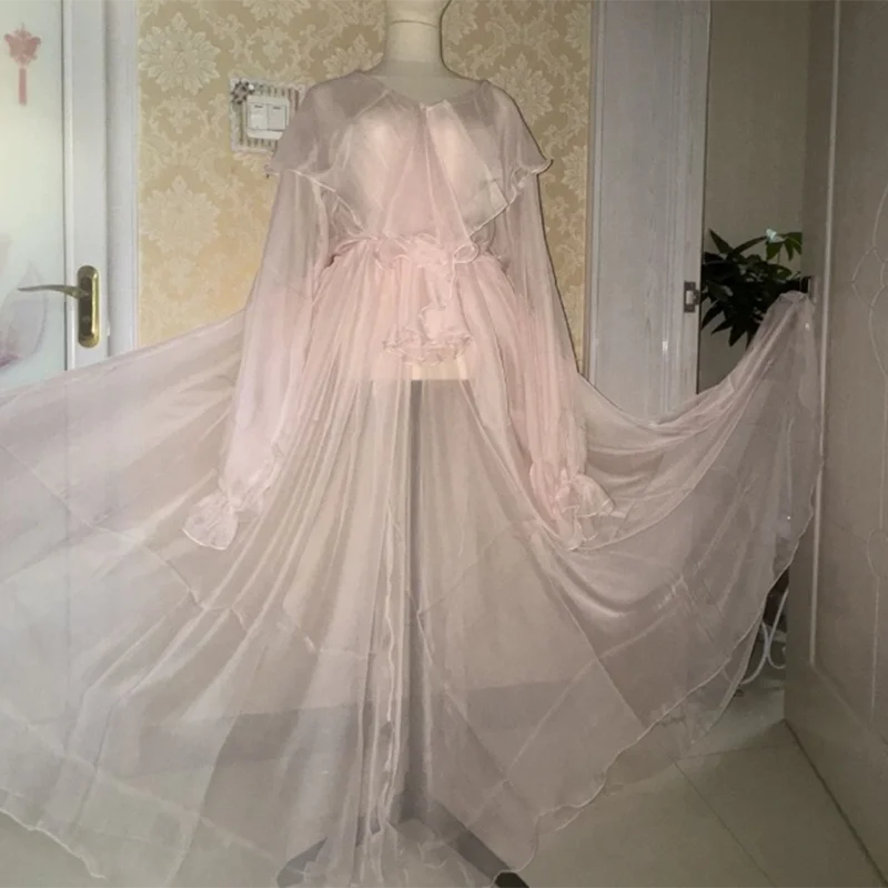 

Прозрачное ледяное шелковое платье 8-10 м, большое свободное платье, сексуальное длинное платье из тюля с оборками, праздничная одежда, прозрачный сенсорный халат для сна, ночное платье