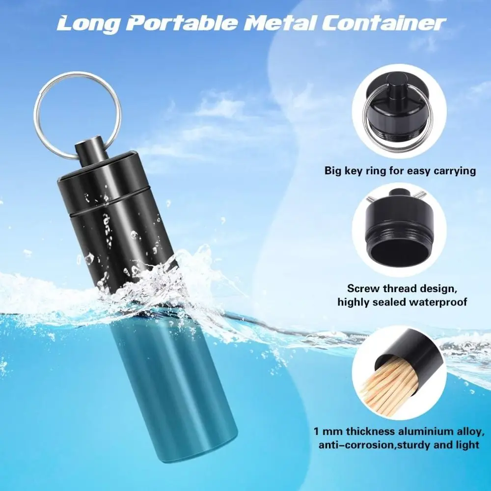 Mini Metal Toothpick Holders Aluminum Portable Pill Case Keychain Seal Up Tips Pill Containers Home