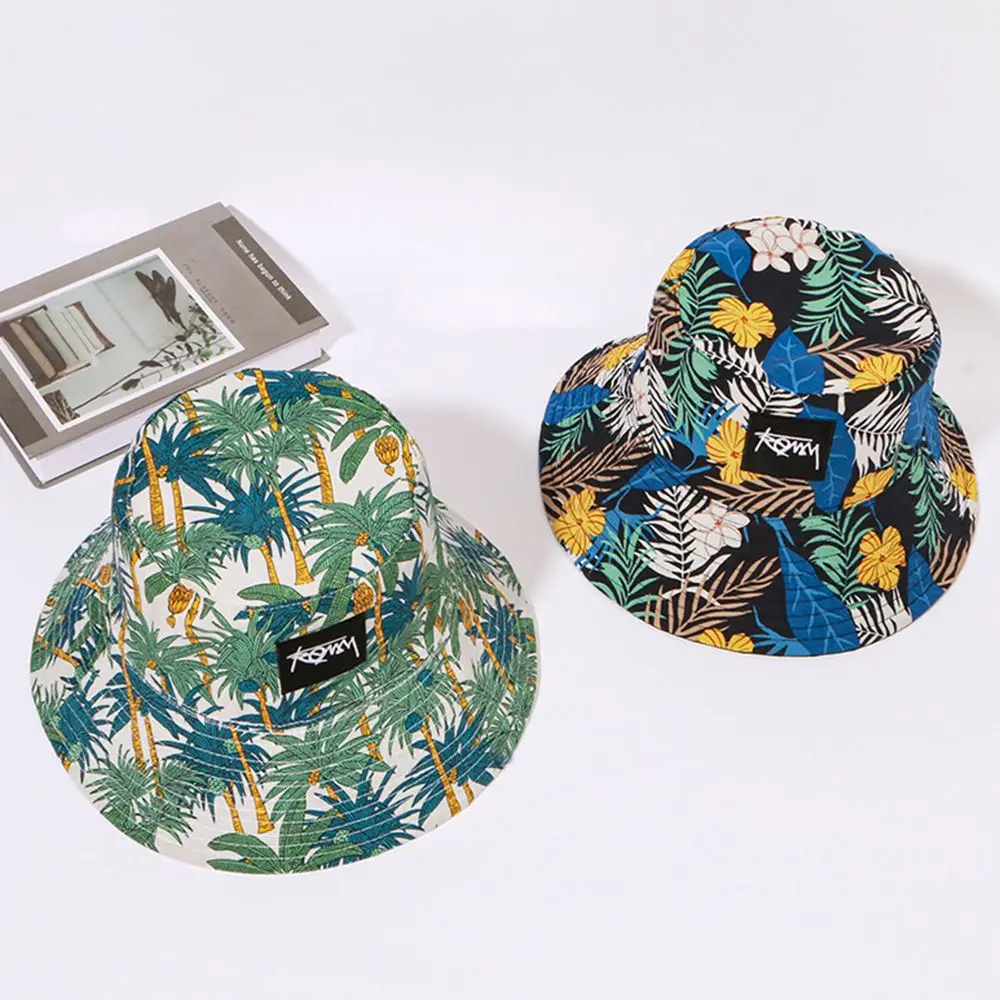 Outdoors Double-sided Bucket Hat Graffiti Hip Hop Beach Cap Retro Sun Protection Sun Hat Men Women