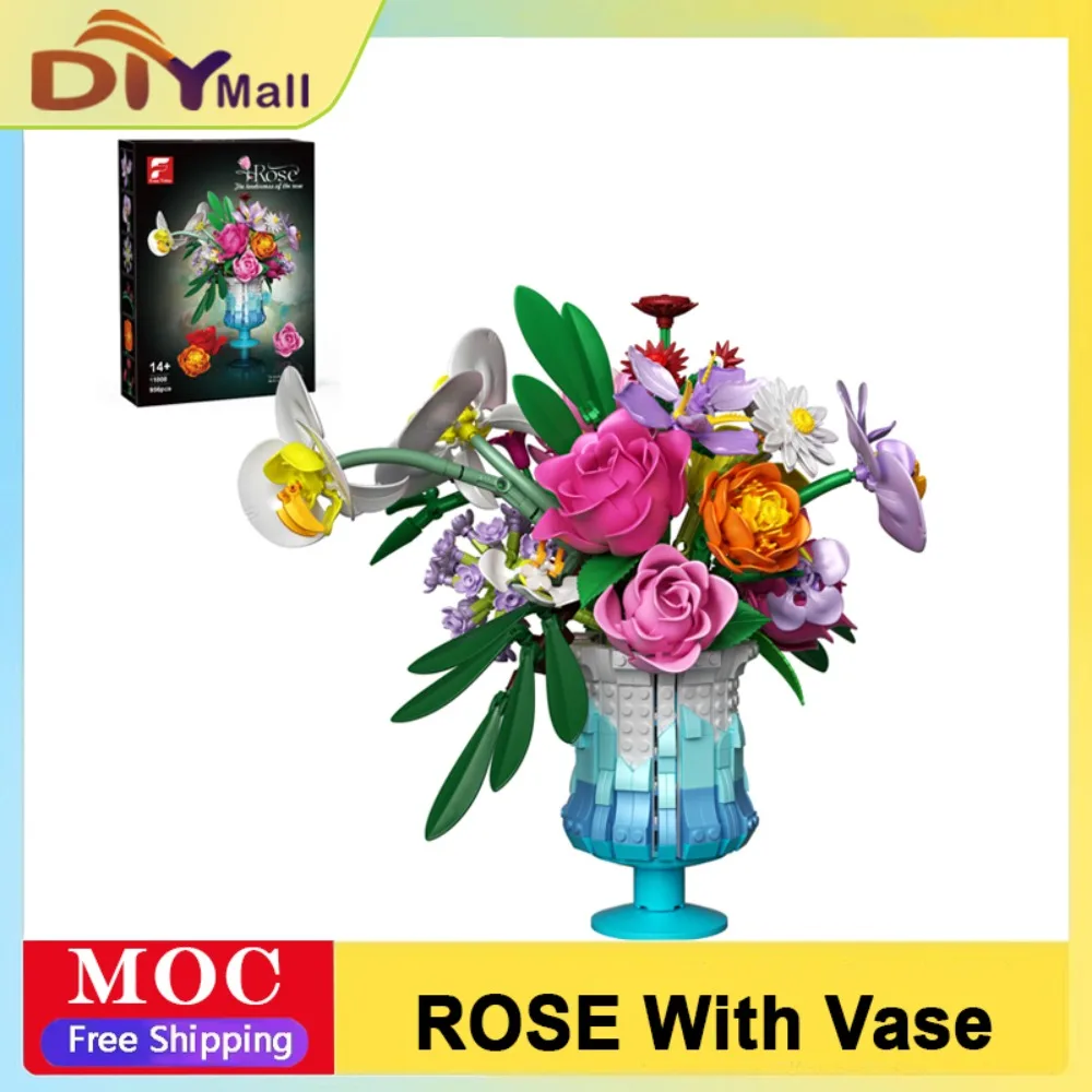 956 قطعة مجموعة بناء مزهرية الورد لتقوم بها بنفسك نموذج باقة الأزهار مع كتل الجسيمات الصغيرة تجميع ألعاب الأطفال هدايا عيد الميلاد #2