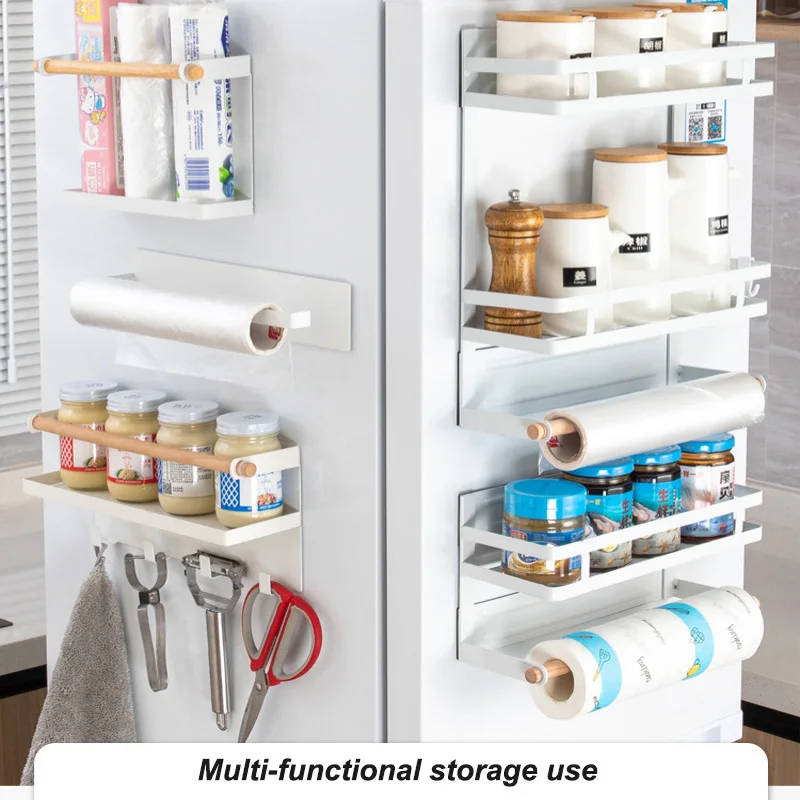 Magnetic Refrigerator Shelves 2 Layers Kitchen Wall mounted Side Refrigerator Storage Rack Bag Seasoning Storage Organizer