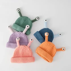 Kids Korean Autumn Winter Wool Thermal Knitted Hat New Cartoon Antennae with Eyes Keeping Warm Baby Hat Children Beanies Caps